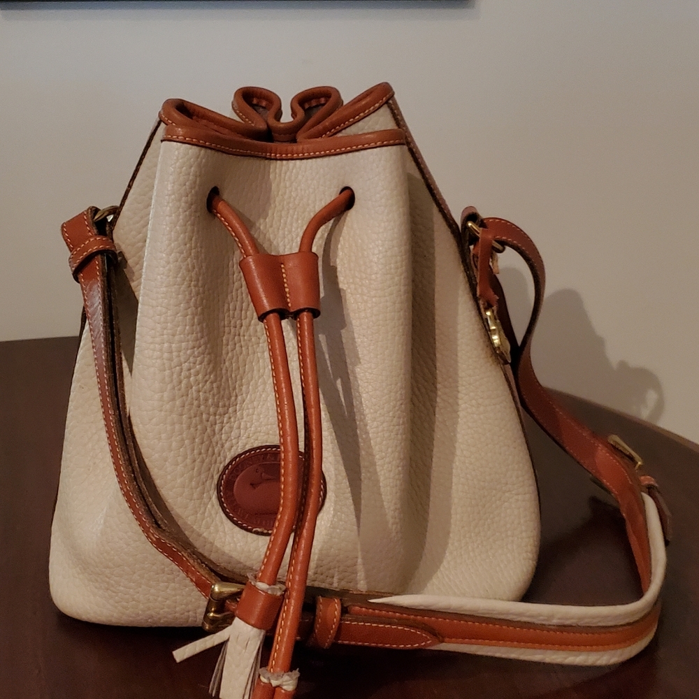 Dooney All-Weather Leather Cream Bucket Bag